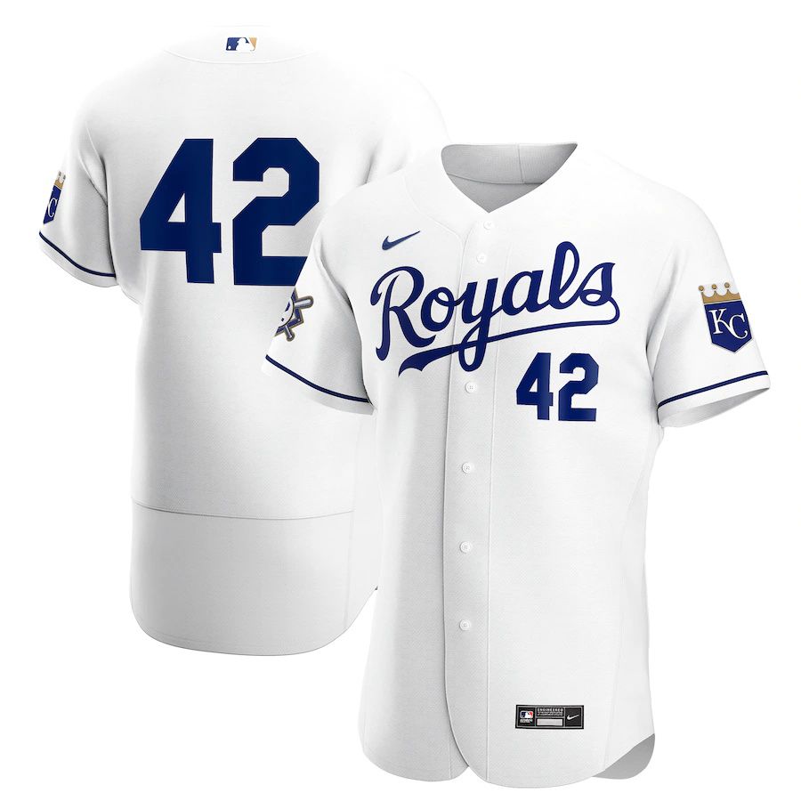 Mens Kansas City Royals #42 Nike White Home Jackie Robinson Day Authentic MLB Jerseys